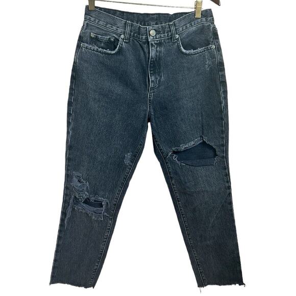 Carmar Black Distressed Straight Leg Jeans Sz 28 Torn Raw Hem 26" Inseam Ankle - Picture 2 of 5